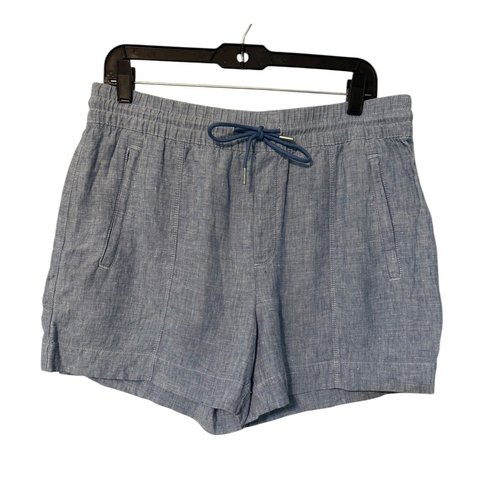 Athleta Linen Blend Shorts Womens 10 Blue Drawstring Zip Pocket Summer Casual - Picture 1 of 10